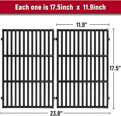 7638 Grill Grates Replacement for Weber Spirit 300 Series, E-310 E-330, Genesis Silver/Gold B & C Grill Replacement Parts, Cast Iron, 17.5 x 11.9 Inch, 2-Pack