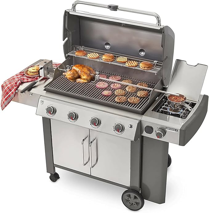 7653 Stainless Steel Grill Rotisserie Kit Replacement for Weber Genesis II and Genesis II LX 4 & 6 Burner Grills, Genesis 2022 4 Burner Gas Grills