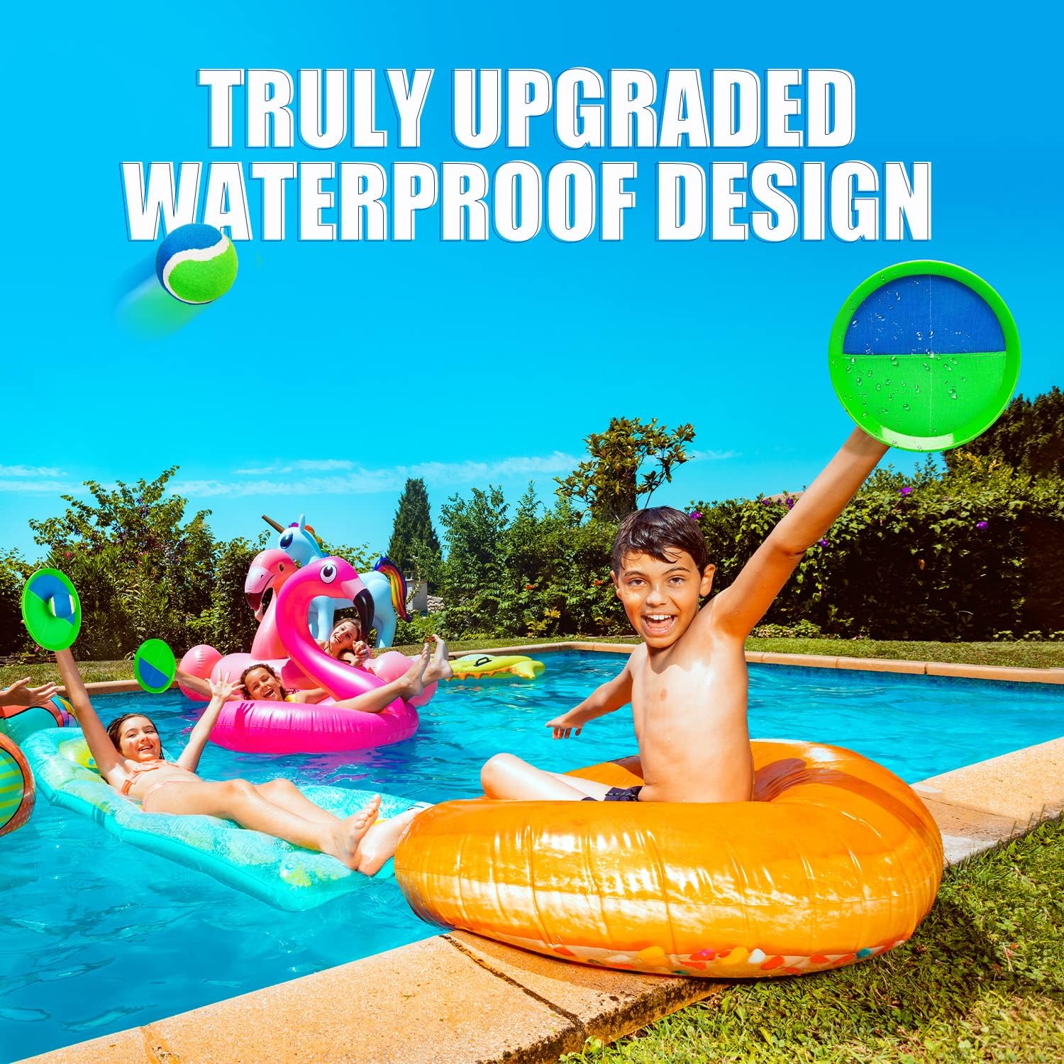Beach Toys, Outdoor Games, Pool Water Sand Toys, Toss and Catch Ball Set with 6 Paddles and 3 Balls, Yard Games for Kids Ages 4-8 Gifts for Adults/Family