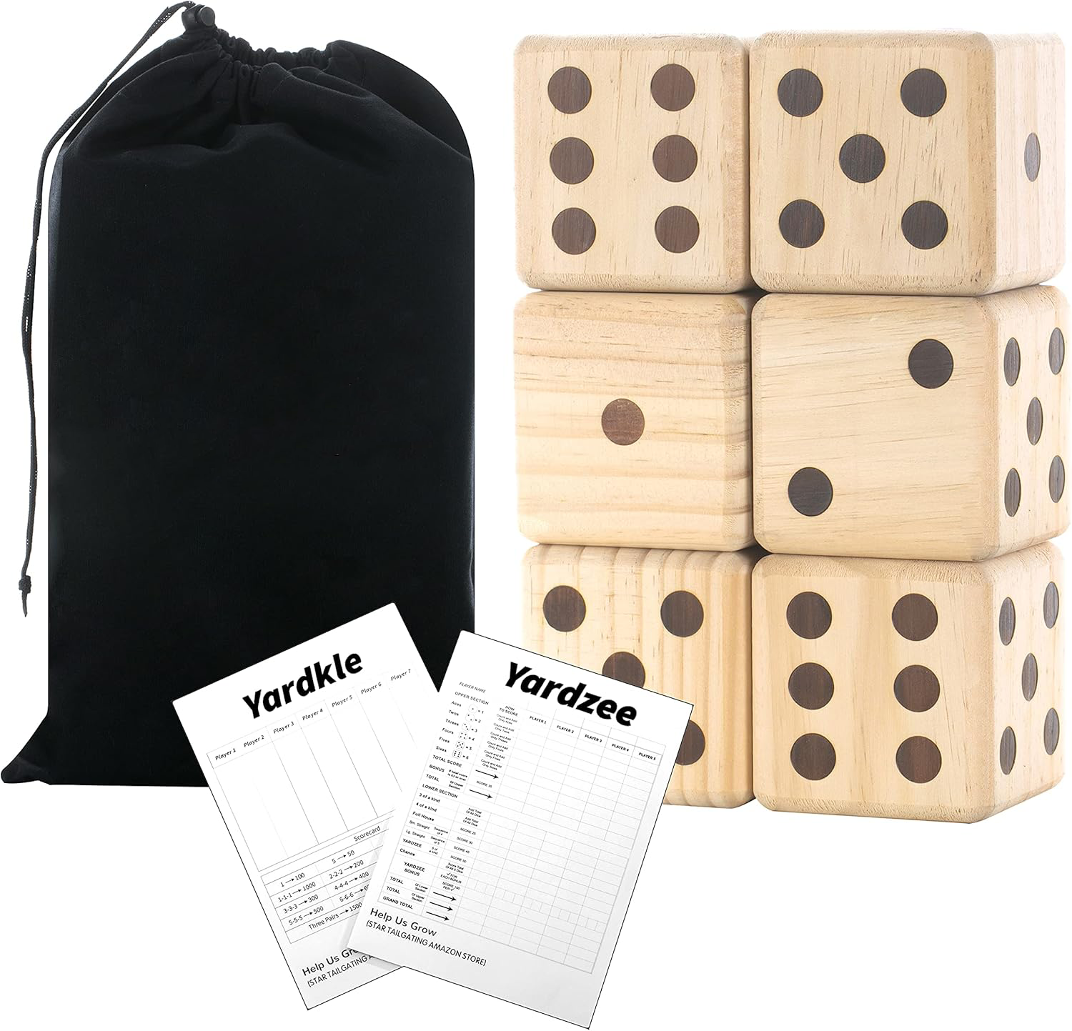 3.5" Giant Wooden Yard Dice, Outdoor Games Set of 6 with Two Games Party Lawn Games