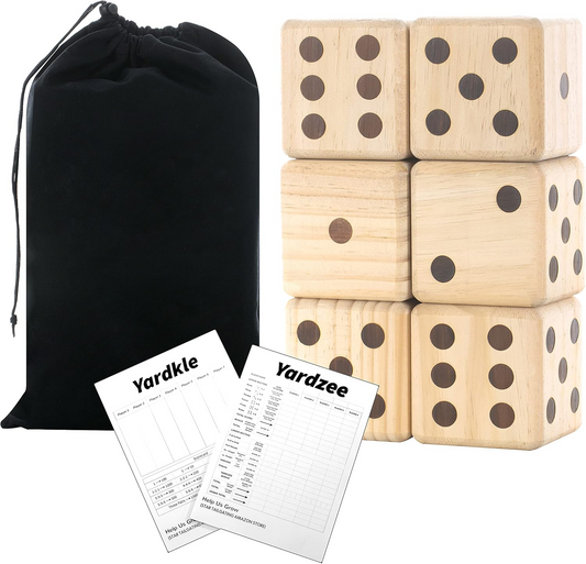 3.5" Giant Wooden Yard Dice, Outdoor Games Set of 6 with Two Games Party Lawn Games