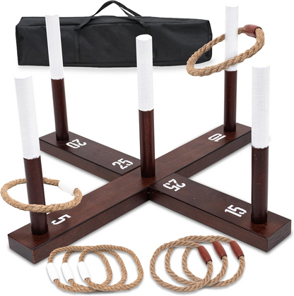 Rustic Ring Toss Game (All Weather), Easy Setup, Extra Games Included, Ring Toss Game for Adults, Outdoor Games for Kids, Yard Games Ring Hook Game