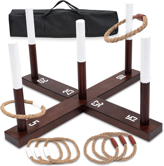 Rustic Ring Toss Game (All Weather), Easy Setup, Extra Games Included, Ring Toss Game for Adults, Outdoor Games for Kids, Yard Games Ring Hook Game