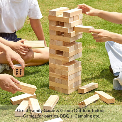 54 PCS Tumble Timber Set [Stack to 3FT], Pine Wooden Tumble Tower Game with Dice and Scoreboard Set - Classic Block Stacking Board Game for Teens Children Adults