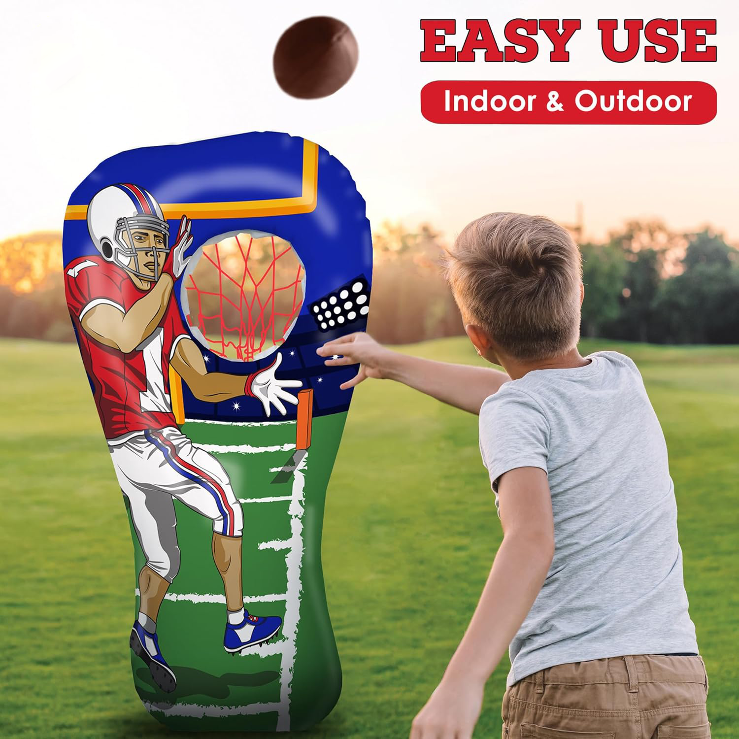Inflatable Football Target Toss Toy and Game for Boys Ages 8-12, 60 inch Receiver with Mini Soft Football