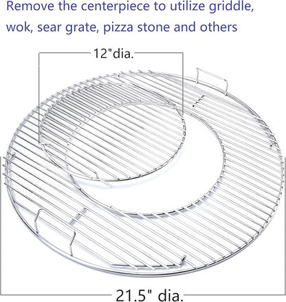 8835 Grill Grates for Weber 22.5 inch Charcoal Grills, Kettle, Performer, Master-Touch and Others, 21.5 Inches Gourmet BBQ System Hinged 