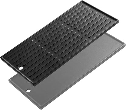 140008 463340516 463370519 Grill Griddle Plates Replacement Parts for Charbroil Gas2coal 3 Burner Hybrid Gas Grill 463340516 463336818 463370516 Cast Iron Cooking Reversible Griddle Insert Grill Parts