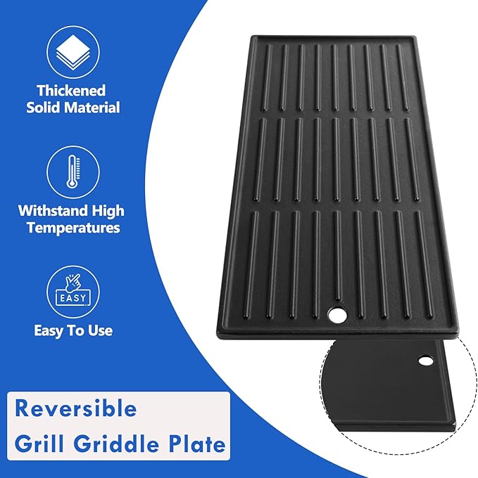 140008 463340516 463370519 Grill Griddle Plates Replacement Parts for Charbroil Gas2coal 3 Burner Hybrid Gas Grill 463340516 463336818 463370516 Cast Iron Cooking Reversible Griddle Insert Grill Parts
