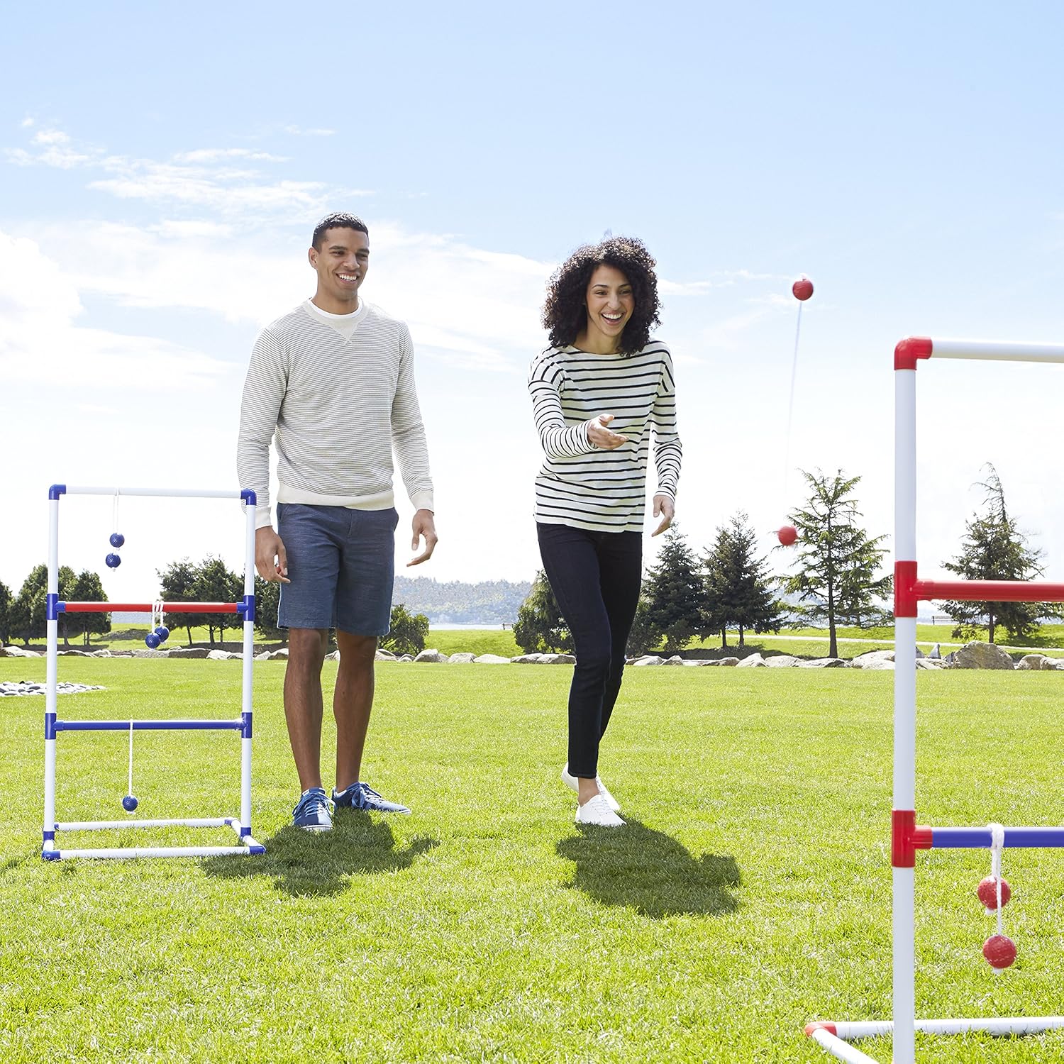 Ladder Toss Indoor & Outdoor Game Set with 6 Soft Rubber Bolo Balls and Travel Carrying Case