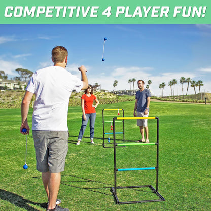 Ladder Toss Indoor & Outdoor Game Set with 6 Soft Rubber Bolo Balls and Travel Carrying Case, Score Trackers