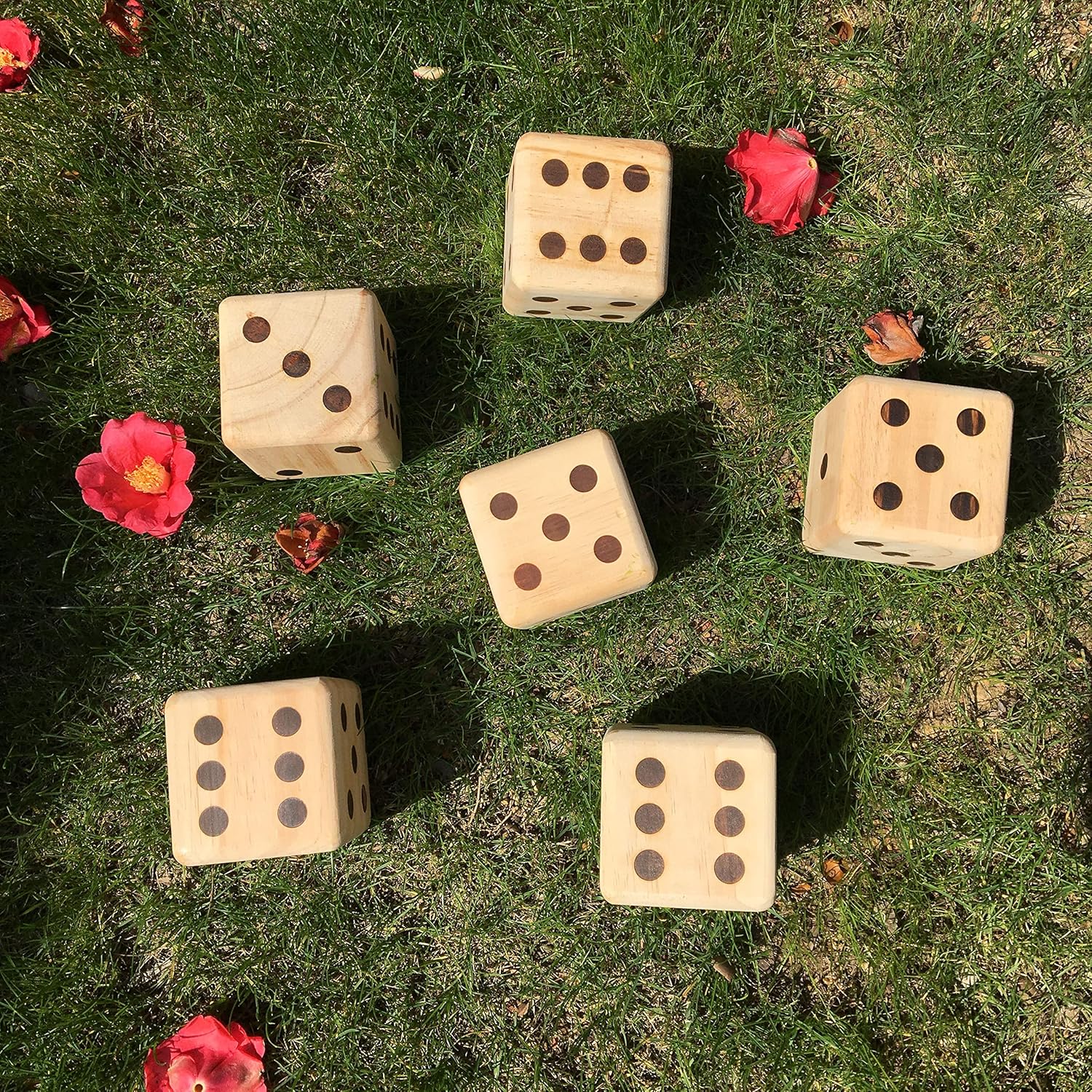 3.5" Giant Wooden Yard Dice, Outdoor Games Set of 6 with Two Games Party Lawn Games