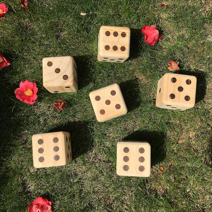 3.5" Giant Wooden Yard Dice, Outdoor Games Set of 6 with Two Games Party Lawn Games