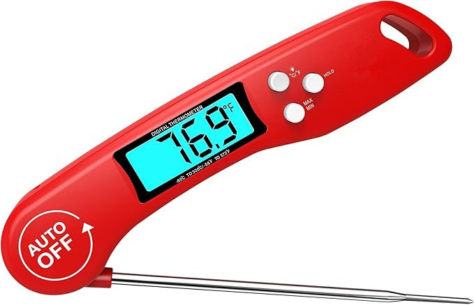Digital Meat Thermometer, Instant Read Food Thermometer for Cooking, Kitchen Probe with Backlit & Reversible Display, Cooking Temperature Probe for Turkey, Grill, BBQ, Baking, Bread, Sourdough