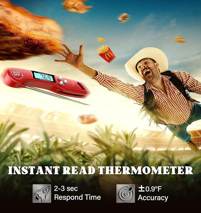 Digital Meat Thermometer, Instant Read Food Thermometer for Cooking, Kitchen Probe with Backlit & Reversible Display, Cooking Temperature Probe for Turkey, Grill, BBQ, Baking, Bread, Sourdough