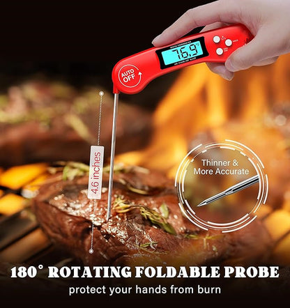 Digital Meat Thermometer, Instant Read Food Thermometer for Cooking, Kitchen Probe with Backlit & Reversible Display, Cooking Temperature Probe for Turkey, Grill, BBQ, Baking, Bread, Sourdough