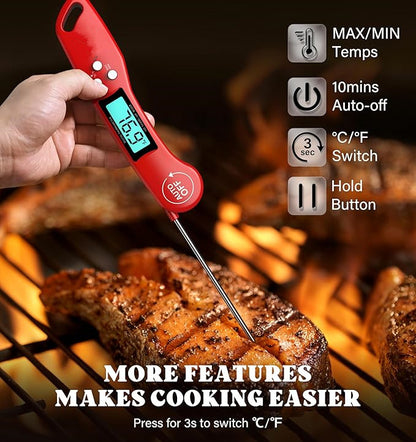 Digital Meat Thermometer, Instant Read Food Thermometer for Cooking, Kitchen Probe with Backlit & Reversible Display, Cooking Temperature Probe for Turkey, Grill, BBQ, Baking, Bread, Sourdough