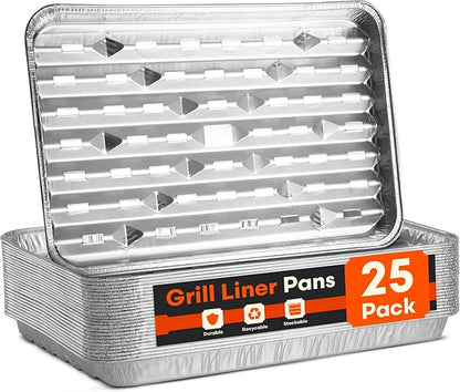[25-Pack] Grill Liner Pans - Disposable Aluminum Foil Perforated Grill Grates Lining Trays for Outdoor Grills - Broiler Pans with Holes for Grilling, Topper Pans, Accessories for BBQ Charcoal Grills