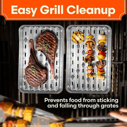 [25-Pack] Grill Liner Pans - Disposable Aluminum Foil Perforated Grill Grates Lining Trays for Outdoor Grills - Broiler Pans with Holes for Grilling, Topper Pans, Accessories for BBQ Charcoal Grills
