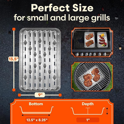 [25-Pack] Grill Liner Pans - Disposable Aluminum Foil Perforated Grill Grates Lining Trays for Outdoor Grills - Broiler Pans with Holes for Grilling, Topper Pans, Accessories for BBQ Charcoal Grills