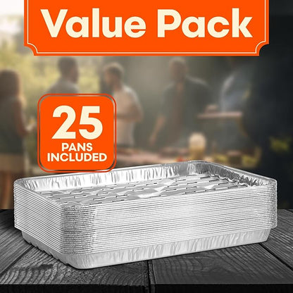 [25-Pack] Grill Liner Pans - Disposable Aluminum Foil Perforated Grill Grates Lining Trays for Outdoor Grills - Broiler Pans with Holes for Grilling, Topper Pans, Accessories for BBQ Charcoal Grills
