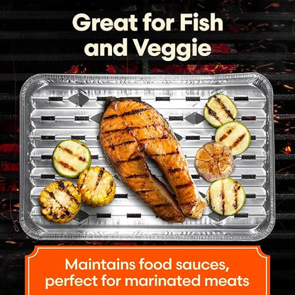 [25-Pack] Grill Liner Pans - Disposable Aluminum Foil Perforated Grill Grates Lining Trays for Outdoor Grills - Broiler Pans with Holes for Grilling, Topper Pans, Accessories for BBQ Charcoal Grills