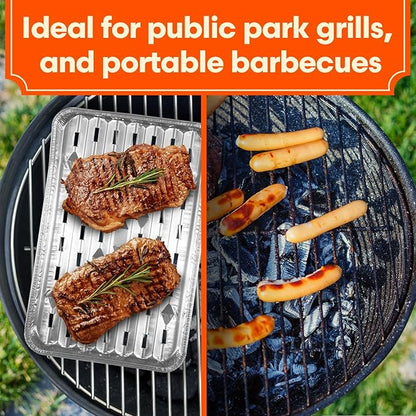 [25-Pack] Grill Liner Pans - Disposable Aluminum Foil Perforated Grill Grates Lining Trays for Outdoor Grills - Broiler Pans with Holes for Grilling, Topper Pans, Accessories for BBQ Charcoal Grills