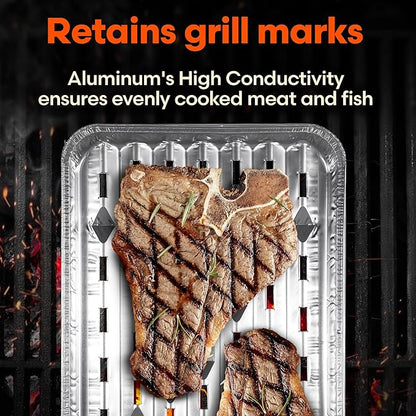 [25-Pack] Grill Liner Pans - Disposable Aluminum Foil Perforated Grill Grates Lining Trays for Outdoor Grills - Broiler Pans with Holes for Grilling, Topper Pans, Accessories for BBQ Charcoal Grills