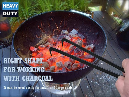 Charcoal Tongs, BBQ Charcoal Tongs, 15.75 Inch, Charcoal Tongs For Grill, Heavy Duty, Charcoal Cherry Picker Tool, Charcoal Grill Rake, Charcoal Grill Poker, Fire Tongs, Camping Fire Poker,Grill Tongs