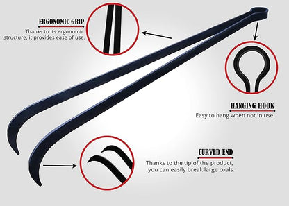 Charcoal Tongs, BBQ Charcoal Tongs, 15.75 Inch, Charcoal Tongs For Grill, Heavy Duty, Charcoal Cherry Picker Tool, Charcoal Grill Rake, Charcoal Grill Poker, Fire Tongs, Camping Fire Poker,Grill Tongs