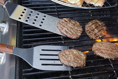 BBQ Long Spatula Flipper, 16.25" | Flip Burgers & Other Food w/ Long Handle that Keeps Hands Safe from Fire | Made from Stainless Steel & Rosewood