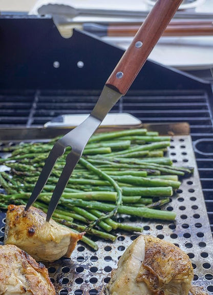 BBQ Grill Fork, 17.25" | Long Handle Keeps Hands Safe from Fire | Made from Stainless Steel & Rosewood