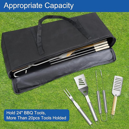 BBQ Tool Storage Bag, Heavy Duty BBQ Tools Bag, Waterproof -600D Oxford Cloth, Outdoor BBQ Grill Accessories Bag for Camping Picnic Trip (22X5X8Inch)