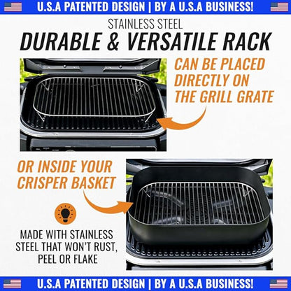 Stainless Steel Rack for Ninja Woodfire Outdoor Grill Pro XL, Pro Connect XL, OG850 OG951 Wood Fire Electric Master Grill Air Fryer Accessories, Dishwasher Safe
