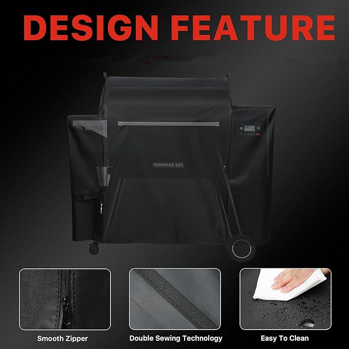 Girll Cover for Traeger Ironwood 885, BAC513 Full-Length Smoker Cover Grill Accessory, Heavy Duty Waterproof Black Covers with Special Zipper Design