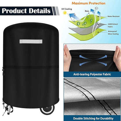 Grill Cover for Weber 22 Inch Charcoal Kettle - Grill Cover for Outdoor Grill Heavy Duty Waterproof Rip-Proof Fade Resistant BBQ Gas Grill Cover for Weber Char-Broil 22 Inch Charcoal Kettle Grills