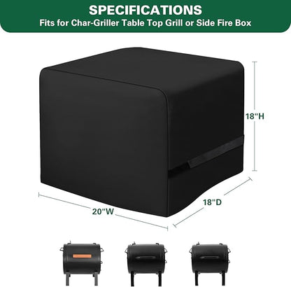 Side Fire Box Grill Cover Fits for Char-Griller 22424 72424 E82424 Portable Tabletop Grill, 600D Heavy Duty BBQ Cover Waterproof Portable Grill Cover, 18 x 18 x 20 Inch