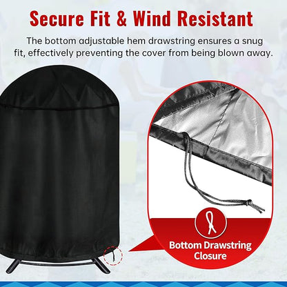 Vertical Round Smoker Cover, Kettle Grill Cover, 29 Inch BBQ Barbecue Cover, Dome Smoker Cover, Bullet Smoker Cover, Barrel Cover Fire Pit Cover for Char-Broil Weber George Foreman Brinkmann