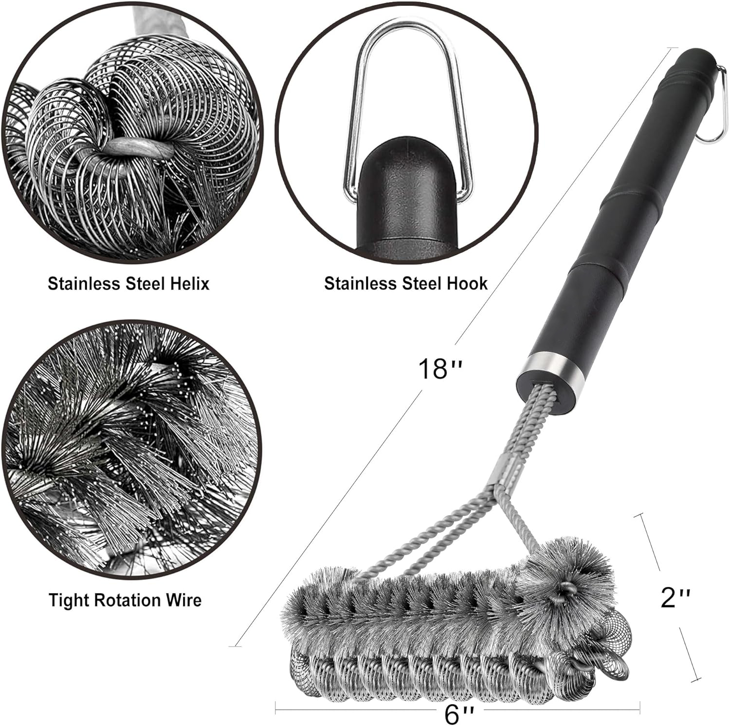 18" Grill Brush Wire BBQ Cleaning Brush, Grill Cleaner Brush Scrubber for Gas, Pellet, Charcoal Porcelain Steel Grates, BBQ Accessories Gifts
