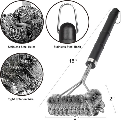 18" Grill Brush Wire BBQ Cleaning Brush, Grill Cleaner Brush Scrubber for Gas, Pellet, Charcoal Porcelain Steel Grates, BBQ Accessories Gifts